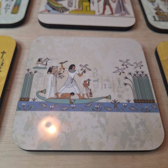 Egyptian Themed Coasters Hieroglyphics Ancient Art Design Set of 6 Foam Backing - Picture 5 of 7